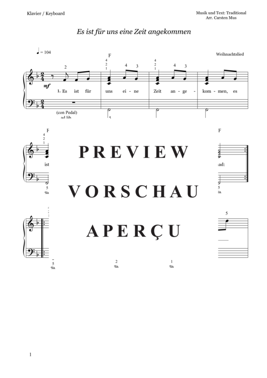 Es Ist Für Uns Eine Zeit Angekommen Text Und Noten Es ist für uns eine Zeit angekommen Klavier Solo - PDF Noten von