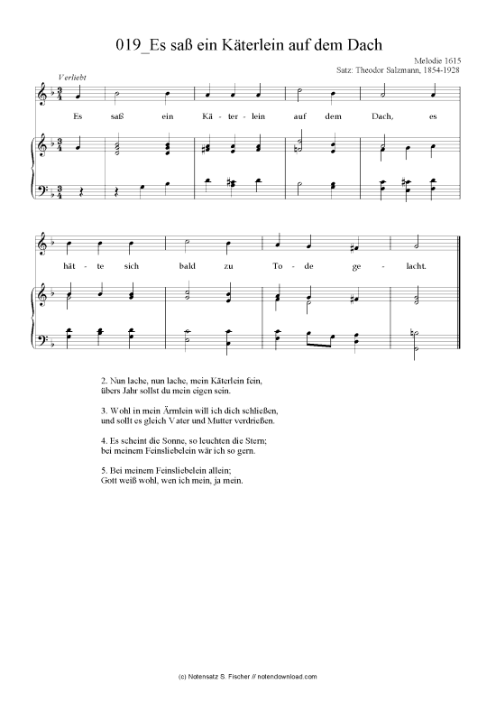 Es sa ein K terlein auf dem Dach (Klavier + Gesang) (Klavier  Gesang) von Melodie 1615 