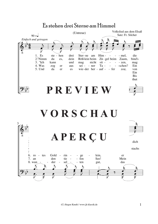 Es stehen drei Sterne am Himmel (Untreue) (M nnerchor TTBB) (M nnerchor) von unbekannt  Satz Fr. Silcher 1789-1860