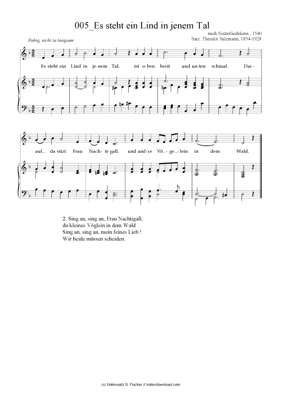 Es steht ein Lind in jenem Tal (Klavier + Gesang) (Klavier  Gesang) von nach Souterliedekens  1540 
