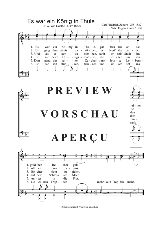 Es war ein K nig in Thule (M nnerchor) (M nnerchor) von Carl Friedrich Zelter (1758-1832) Satz J rgen Knuth