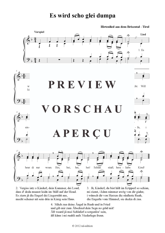 Es wird scho glei dumpa (Gemischter Chor) (Gemischter Chor) von Hirtenlied aus dem Brixental