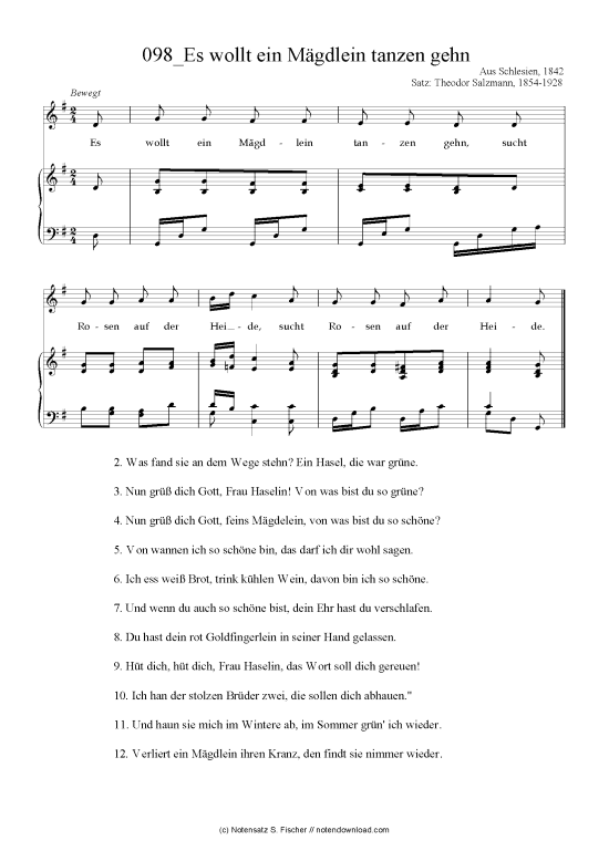 Es wollt ein M gdlein tanzen gehn (Klavier + Gesang) (Klavier  Gesang) von Aus Schlesien 1842 