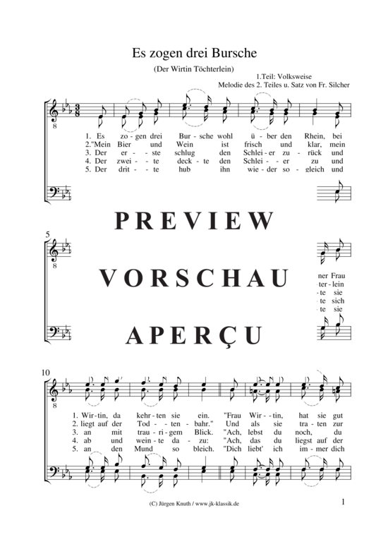 Es zogen drei Bursche (Der Wirtin T chterlein) (M nnerchor) (M nnerchor) von unbekannt  Satz Fr. Silcher 1789-1860