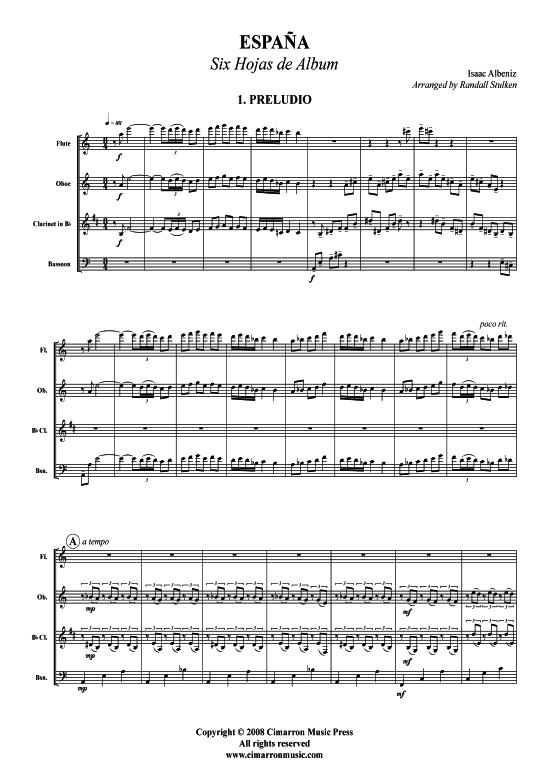 Espana 150 6 S auml tze (Holzbl auml ser-Quintett) (Quintett (Holzbl ser)) von Isaac Albeniz