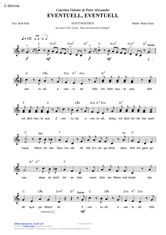 Eventuell Eventuell (Melodie-Stimmen in C B Es) (Stimmen in C B Es) von Caterina Valente amp Peter Alexander