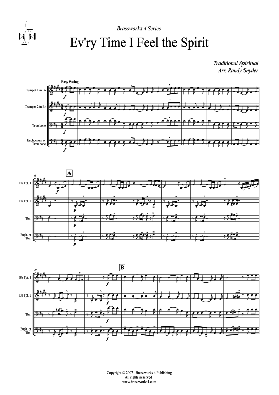 Evry Time I Feel the Spirit (2xTromp in B Horn in F (Pos) Pos) (Quartett (Blech Brass)) von Traditional