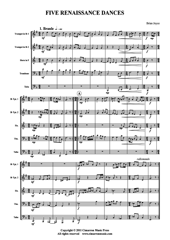 F uuml nf Renaissance T auml nze (Blechbl auml serquintett) (Quintett (Blech Brass)) von Brian Joyce