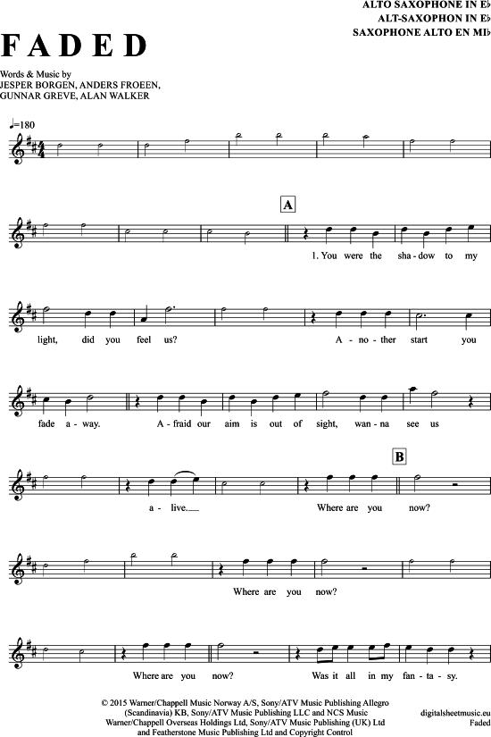 Faded (Alt-Sax) (Alt Saxophon) von Alan Walker