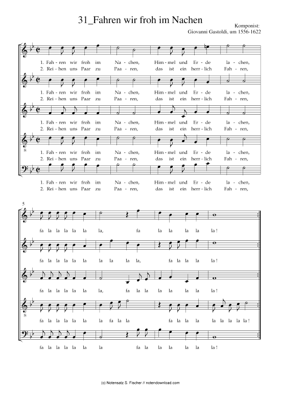 Fahren wir froh im Nachen (Gemischter Chor) (Gemischter Chor) von Giovanni Gastoldi um 1556-1622