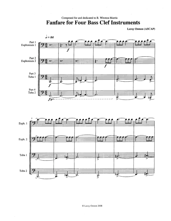 Fanfare for Four Bass Clef Instruments (Tuba Quartett EETT) (Quartett (Tuba)) von Leroy Osmon