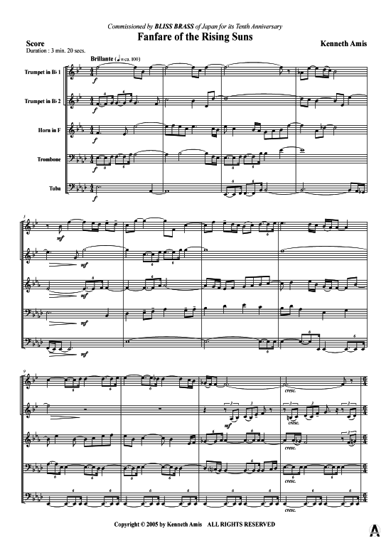Fanfare of the Rising Suns (Blechbl auml serquintett) (Quintett (Blech Brass)) von Kenneth Amis