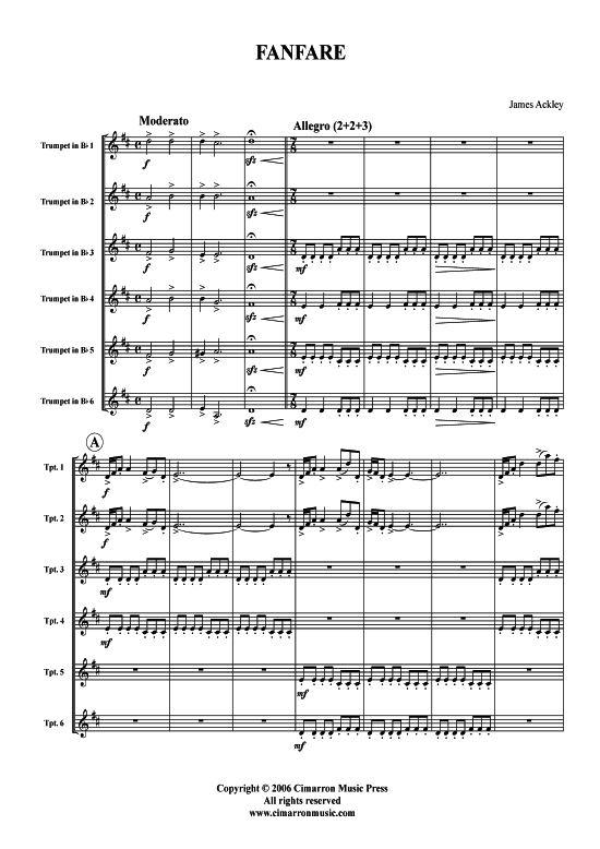 Fanfare Trompeten-Sextett - PDF Noten von J. Ackley in - CMP1120
