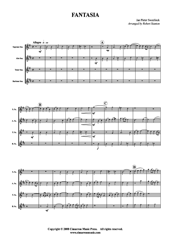 Fantasia (Saxophon-Quartett SATB) (Quartett (Saxophon)) von Jan Pieter Sweelinck