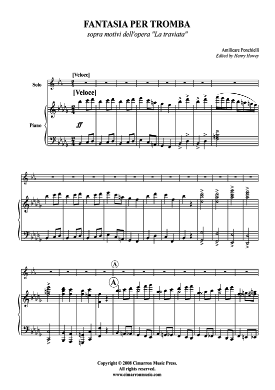 Fantasia (Trompete in B + Klavier) (Klavier  Trompete) von Amilcare Ponchielli (La Traviata Op. 146)