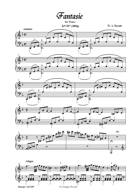 Fantasie (Klavier Solo) (Klavier Solo) von W. A. Mozart (KV397 -385g)