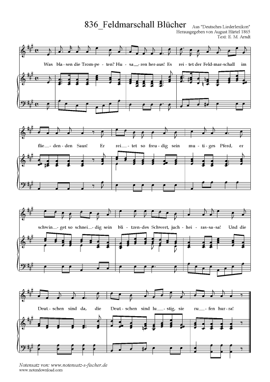 Feldmarschall Bl cher (Klavier + Gesang) (Klavier  Gesang) von Text E. M. Arndt