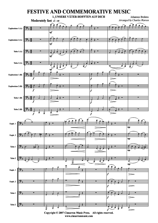 Festive amp Commorative Music (3 Mvts.) (Tuba-Ensemble Bariton Pos+Tuba) (Ensemble (Blechbl ser)) von Johannes Brahms