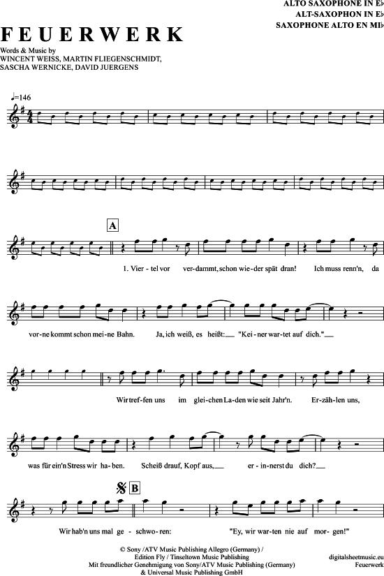 Feuerwerk (Alt-Sax) (Alt Saxophon) von Wincent Weiss