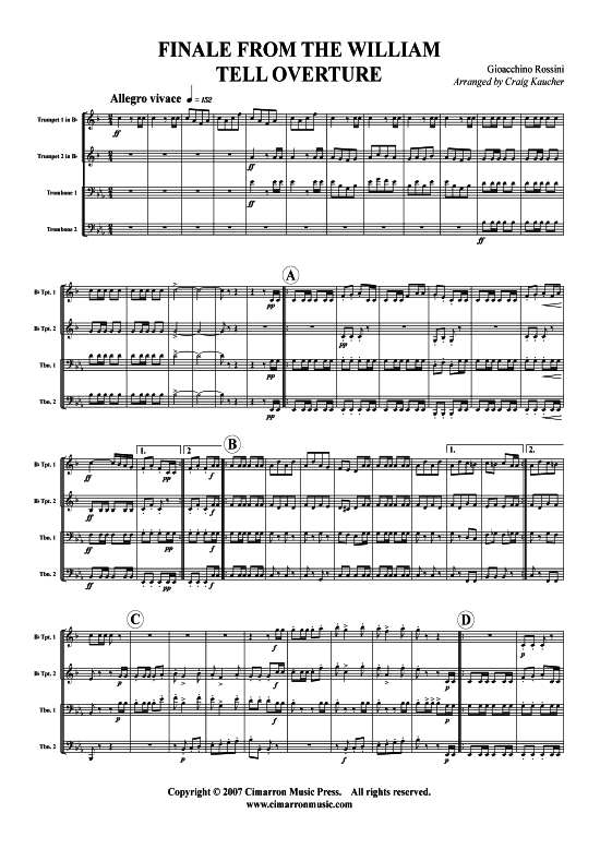 Finale aus der Ouvert uuml re (2x Tromp in B Horn Pos Pos) (Quartett (Blech Brass)) von Gioachino Rossini (aus Wilhelm Tell)