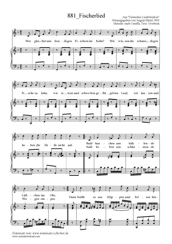 Fischerlied (Klavier + Gesang) (Klavier  Gesang) von Melodie nach Caraffa Text Overbeck