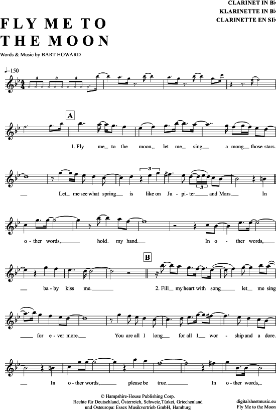 Fly me to the moon (Klarinette in B) (Klarinette) von Frank Sinatra