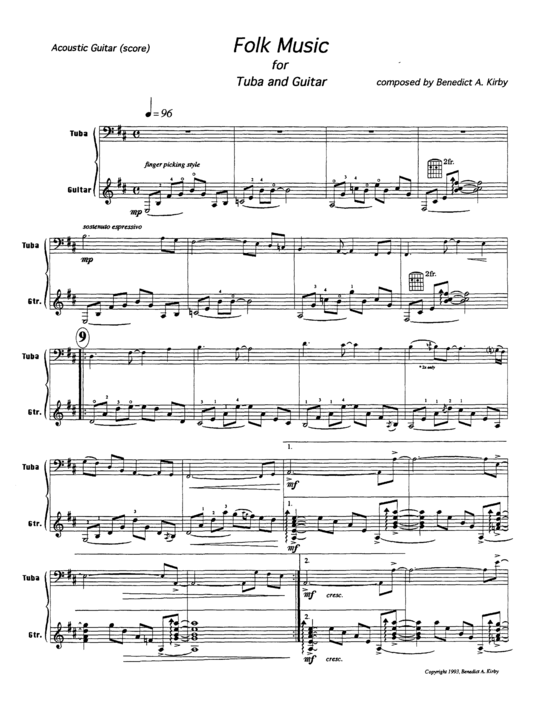 Folk Music (Duett f uuml r Tuba + Gitarre) (Duett (2 St.)) von Benedict Kirby