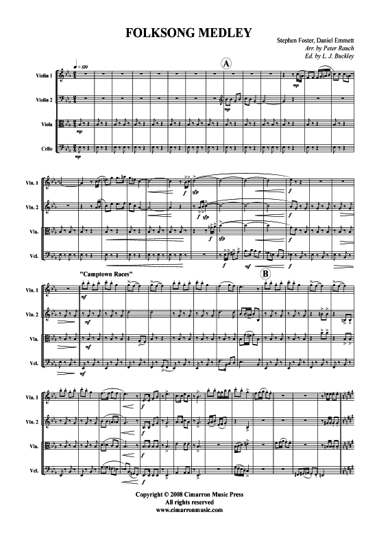 Folksong Medley 150 5 St uuml cke (Streichquartett) (Quartett (Streicher)) von Stephen Foster