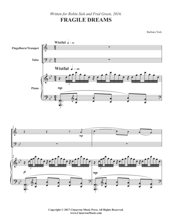 Fragile Dreams (Fl uuml gelhorn Trompete Tuba + Klavier) (Trio (Klavier  2 St.)) von Barbara York
