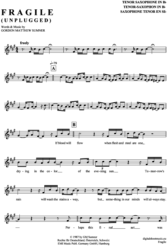 Fragile (Tenor-Sax) (Tenor Saxophon) von Sting