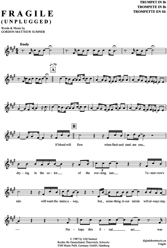 Fragile (Trompete in B) (Trompete) von Sting