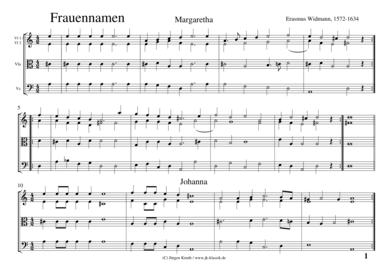 Frauennamen (Streichquartett) (Quartett (Streicher)) von Erasmus Widman (1572-1634)