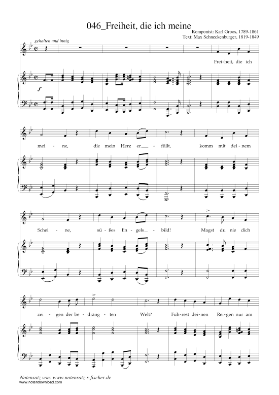 Freiheit die ich meine (Klavier + Gesang) (Klavier  Gesang) von Karl Groos (1789-1861)