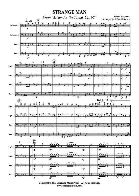 Fremder Mann (Tuba Quartett 2x Bariton 2xTuba) (Quartett (Tuba)) von Robert Schumann (aus Album f uuml r die Jugend op. 68)