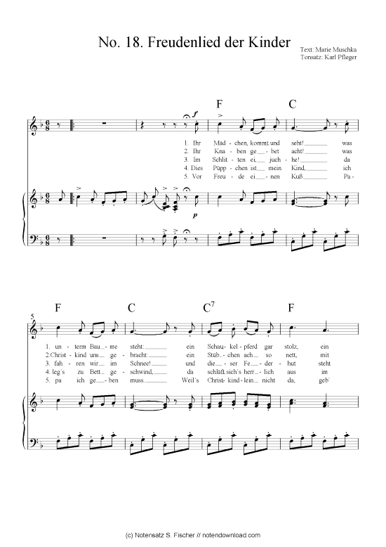Freudenlied der Kinder (inklusive Kapo-Version) (Klavier + Gesang)) (Klavier Gesang  Gitarre) von arr. Karl Pfleger