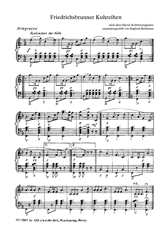 Friedrichsbrunner Kuhreihen (Akkordeon) (Akkordeon) von Einzelausgabe
