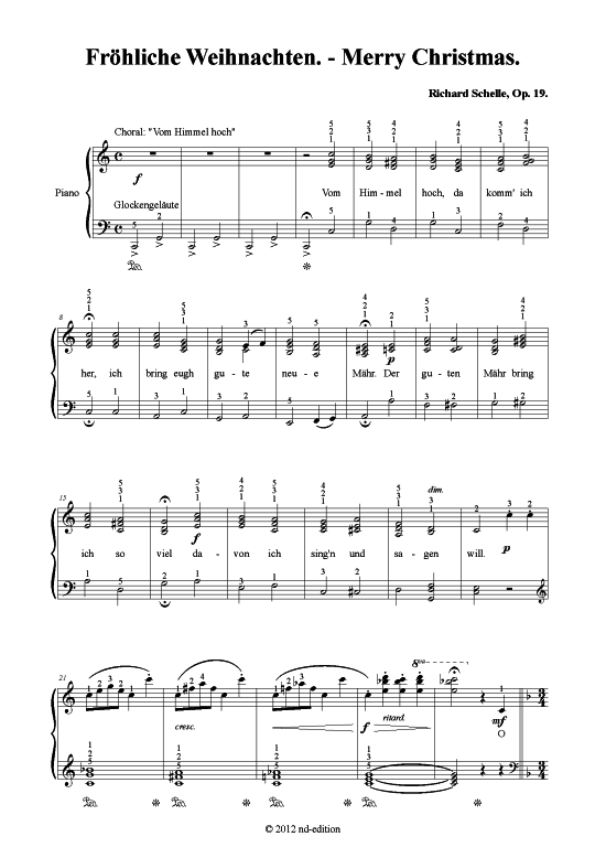 Fr hliche Weihnacht 5 S tze (Klavier Solo) (Klavier Solo) von Richard Schelle (bekannte Weihnachtslieder mit berg ngen)