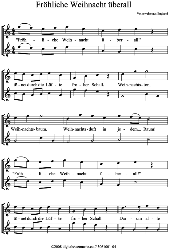 Fr hliche Weihnacht berall (2x Alt-Saxophon) (Duett (Saxophon)) von Weihnachtslied (sehr leicht)