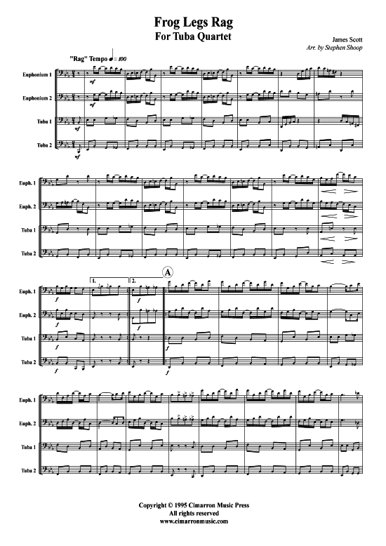 Frog Legs Rag (Tuba Quartett 2x Bariton 2xTuba) (Quartett (Tuba)) von James Scott