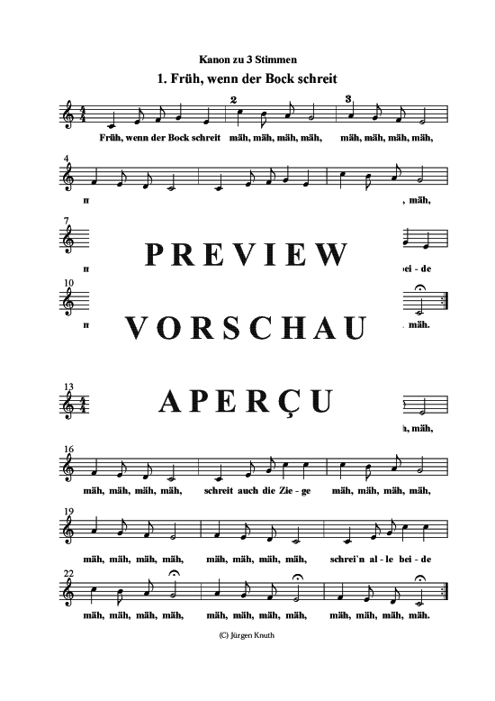Fr h wenn der Bock schreit (Kanon 3-stimmig) (Gesang) von unbekannt