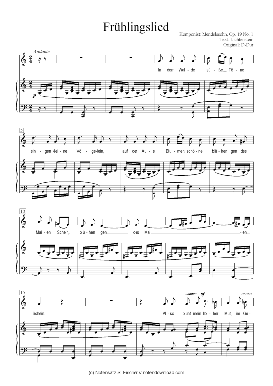 Fr hlingslied (Klavier + Gesang) (Klavier  Gesang) von Mendelssohn Op. 19 No. 1