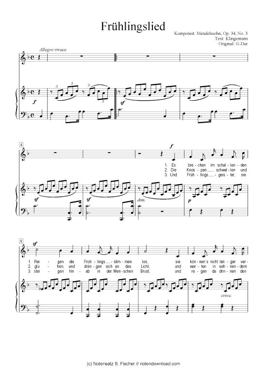 Fr hlingslied (Klavier + Gesang) (Klavier  Gesang) von Mendelssohn Op. 34 No. 3