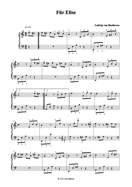 F r Elise (Klavier solo einfach) (Klavier einfach) von Ludwig van Beethoven (bearb.)