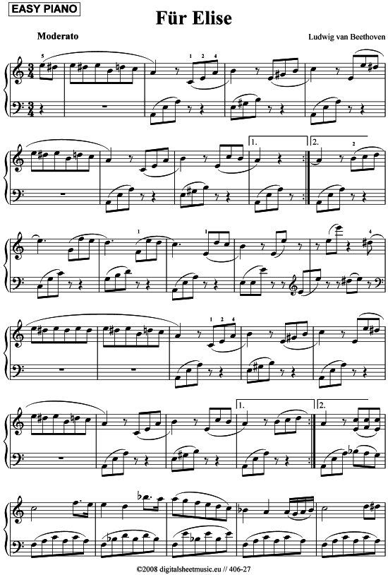 Für Elise Klavier solo leicht PDF Noten von L. van Beethoven in 40627