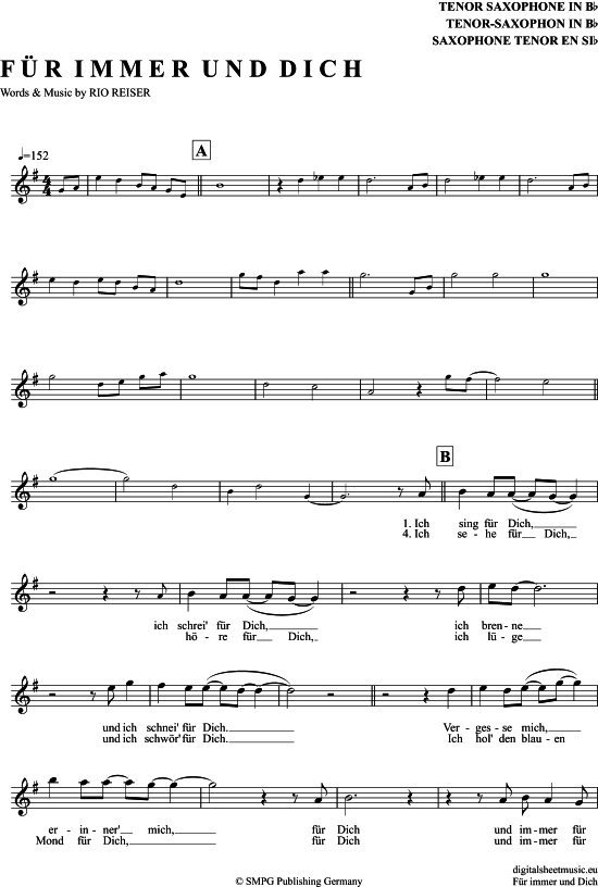 F r Immer Und Dich (Tenor-Sax) (Tenor Saxophon) von Rio Reiser