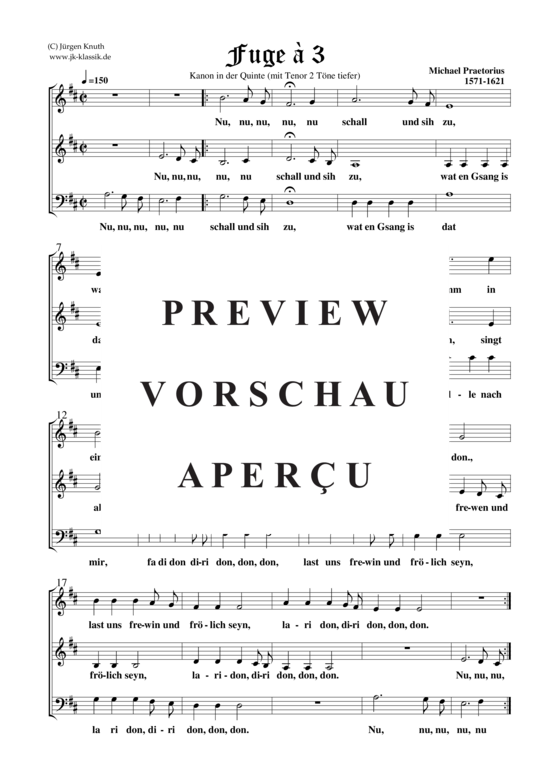 Fuge a3 (Kanon in der Quinte) (Gemischter Chor SAB) (Gemischter Chor (3 stimmig)) von Michael Praetorius (1571-1621)