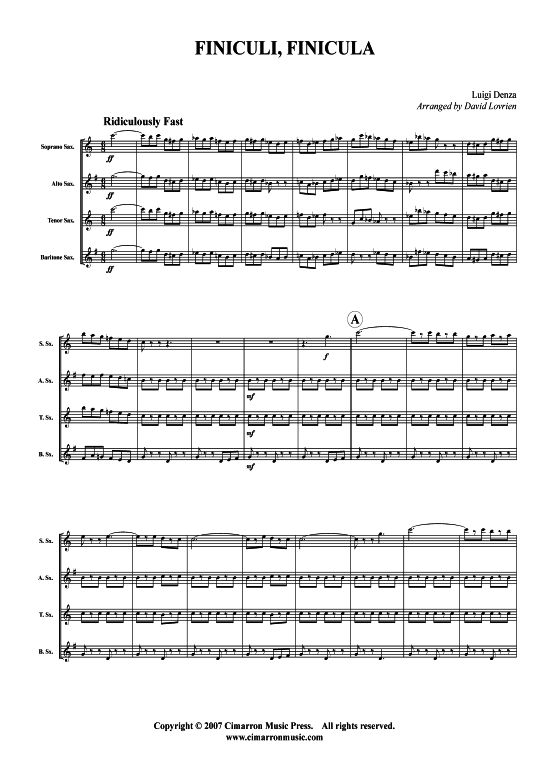 Funiculi Funicula (Saxophon-Quartett SATB) (Quartett (Saxophon)) von Luigi Denza