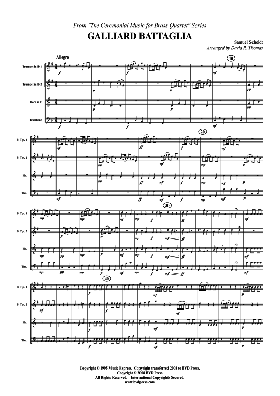Galliard Battaglia (2xTromp in B Horn in F (Pos) Pos) (Quartett (Blech Brass)) von Samuel Scheidt (arr. Thomas)