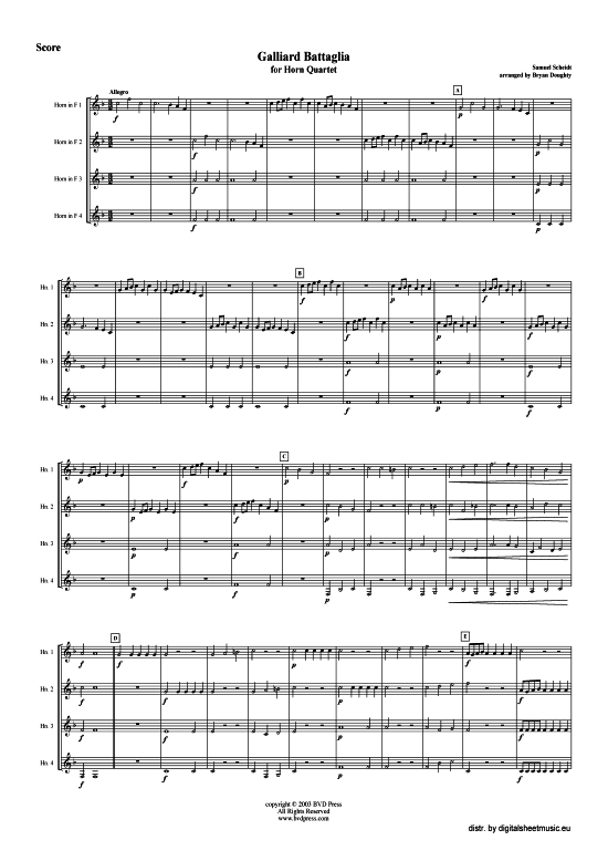 Galliard Battaglia (Horn Quartett) (Quartett (Horn)) von Samuel Scheidt (arr. Doughty)