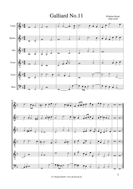 Galliard No.11 (Gemischtes Ensemble f r 6 div. Instrumente) (Ensemble (Gemischt)) von Wilhelm Brade